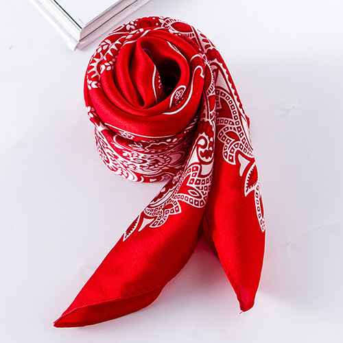 Wholesale cashew pattern red silk square scarf