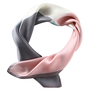 Grey pink square stitching pure silk scarf