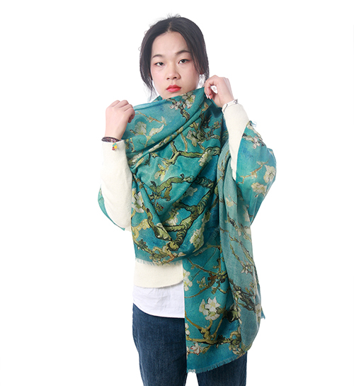 Apricot Flower Oil Painting Shawl Thickened 100% Cashmere Scarf