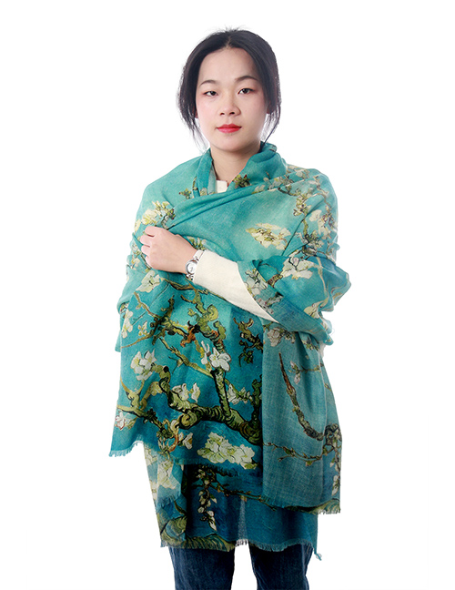 Apricot Flower Oil Painting Shawl Thickened 100% Cashmere Scarf
