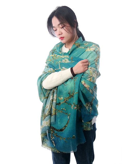 Apricot Flower Oil Painting Shawl Thickened 100% Cashmere Scarf