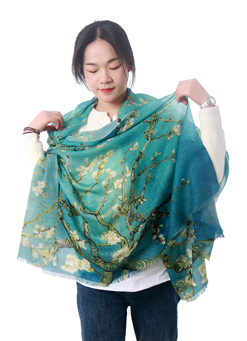 Apricot Flower Oil Painting Shawl Thickened 100% Cashmere Scarf