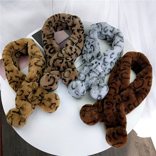 Leopard print plush scarf padded warm collar