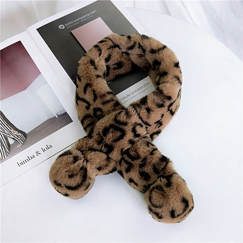 Leopard print plush scarf padded warm collar