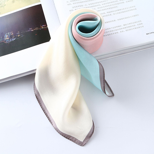 Grey pink square stitching pure silk scarf