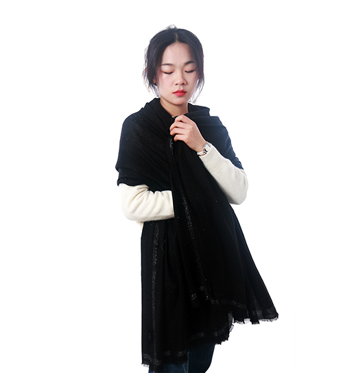 Black gold sequined 100% cashmere scarf wholesale