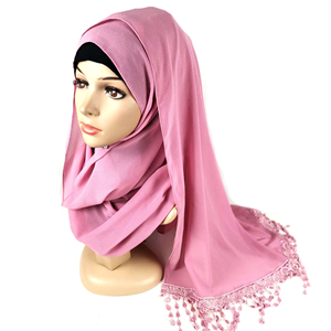 China wholesale lace fringed pearl chiffon scarf