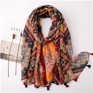 Wholesale printed pattern fringed cotton scarf