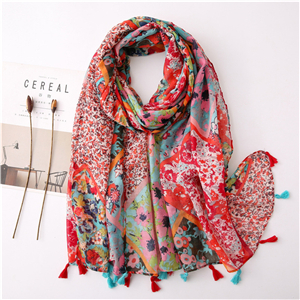 Wholesale printed pattern fringed cotton scarf