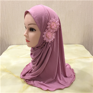 Wholesale two flowers pure color cotton Muslim headscarf