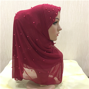 Wholesale double mesh gauze bead muslim headscarf