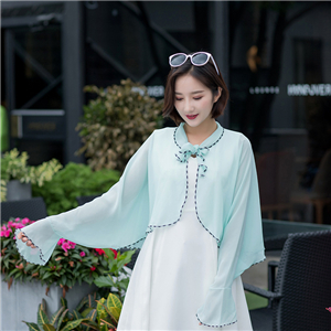 Wholesale lapel lace up ruffled chiffon long sleeve shawl