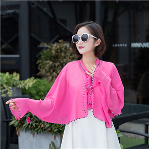 Wholesale lapel lace up ruffled chiffon long sleeve shawl