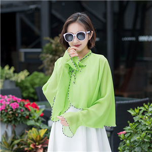 Wholesale lapel lace up ruffled chiffon long sleeve shawl