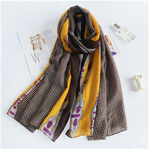 Wholesale houndstooth belt stitching cotton linen scarf