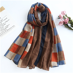 Wholesale cotton linen plaid print scarf