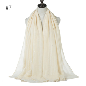 Wholesale solid color cotton linen sequined crimped scarf