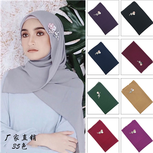 Wholesale handmade rhinestone pearl solid color chiffon Muslim scarf