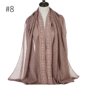 Wholesale lace edge pearl pure color Muslim scarf