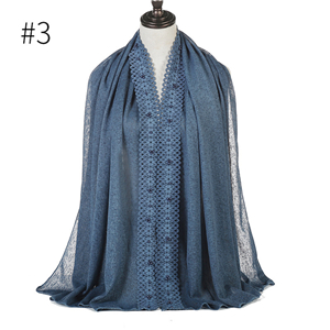 Wholesale lace edge pearl pure color Muslim scarf