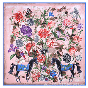 Silk scarf flower and horse square scarf