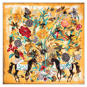 Silk scarf flower and horse square scarf