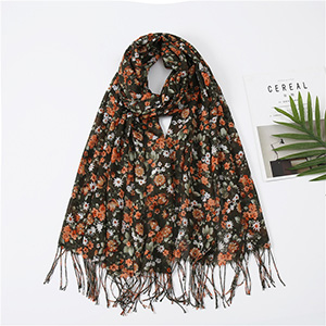 Printed Floral Fringe Scarf