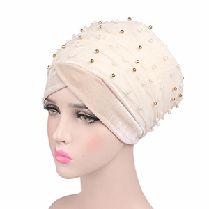 Muslim Velvet Pearl Turban Hat