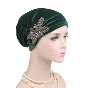 Velvet beaded flower turban hat