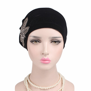 Velvet beaded flower turban hat