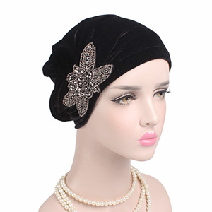 Velvet beaded flower turban hat