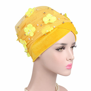 Velvet Pearl Flower Turban Hat