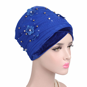 Velvet Pearl Flower Turban Hat