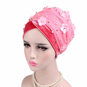 Velvet Pearl Flower Turban Hat