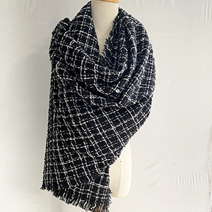 Black and white plaid cashmere shawl