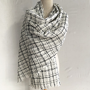 Black and white plaid cashmere shawl