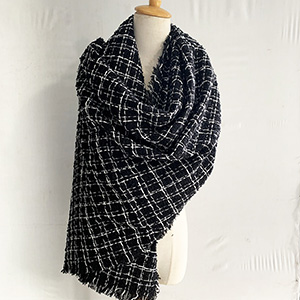 Black and white plaid cashmere shawl