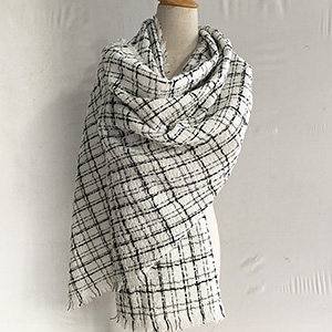 Black and white plaid cashmere shawl
