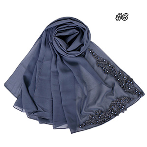 Pure color pearl chiffon embroidered scarf