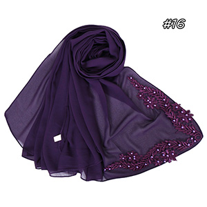 Pure color pearl chiffon embroidered scarf