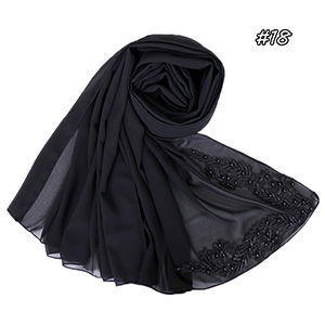 Pure color pearl chiffon embroidered scarf