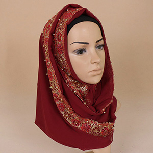 Muslim bronzing pearl chiffon headscarf