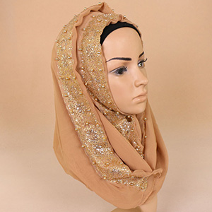 Muslim bronzing pearl chiffon headscarf