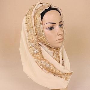 Muslim bronzing pearl chiffon headscarf