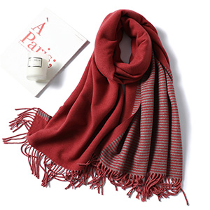 Cashmere fringed striped shawl scarf
