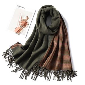 Cashmere fringed striped shawl scarf