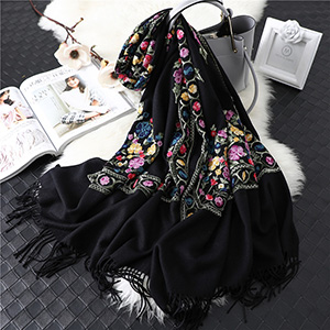 Fringed embroidery floral scarf wholesale