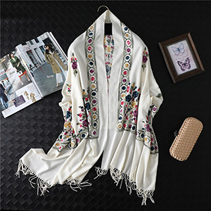 Fringed embroidery floral scarf wholesale