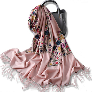 Fringed embroidery floral scarf wholesale
