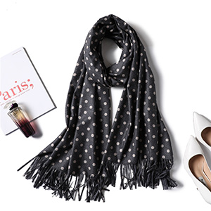 Polka dot fringed cashmere shawl
